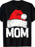 Men's T-Shirt Santa Hat With Fluffy White Trim Over Bold Festive Lettering Mom