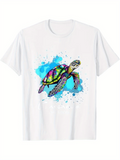 Men's T-Shirt Colorful Watercolor Splash With A Vibrant Swimming Sea Turtle