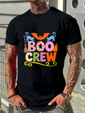 Men's T-Shirt Boo Crew Colorful Halloween Symbols With Spooky Bat Witch Broom Cat