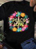 Women's T-Shirt Peace Love Vibrant Colorful Flowers Forming A Peace Symbol