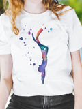 Women's T-Shirt Colorful Water Splash With Artistic Painted Diving Woman