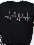 Men's T-Shirt Heartbeat Line With Playful Rottweiler Sitting In Center