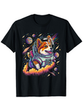 Men's T-Shirt Colorful Cosmic Journey With Floating Planets Around Astronaut Dog
