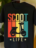 Men's T-Shirt Scoot Life Retro Stripes With Vintage Scooter Among Colorful Bars Scooter