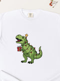 Men's T-Shirt Festive Dinosaur Wrapped With Lights Carrying Christmas Gift Dinosaur
