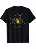 Men's T-Shirt Golden Honeycomb Pattern With Large Central Yellow Bee
