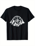 Men's T-Shirt Snowcapped Mountain Peaks With Bicycle Gear Wheel Among Wilderness Mountains