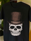 Men's T-Shirt Vintage Style Skull With Textured Top Hat Illustration