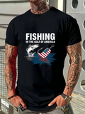 Men's T-Shirt Fishing In The Gulf Of America Leaping Fish With Hook Featuring Water Splash