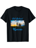 Men's T-Shirt Old School Kansas Vibrant Sunset Silhouette With Rural Trees And Historic Building