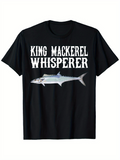 Men's T-Shirt King Mackerel Whisperer Large Silver Fish With Realistic Silvery Fins On Black Shirt Mackerel