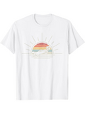 Men's T-Shirt Retro Sunset With Soft Pastel Lines And Surfer At Ocean Beach