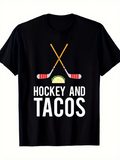 Men's T-Shirt Hockey And Tacos Crossed Sticks With Delicious Cheesy Taco Centered Graphic
