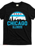 Men's T-Shirt Chicago Illinois Blue Skyline With Stars And City Silhouette