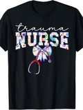 Men's T-Shirt Trauma Nurse Colorful Patterned Letters With Stethoscope And Bow Graphic