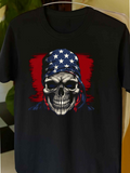 Men's T-Shirt Patriotic Stars And Stripes Bandana Skull With Red Brush Strokes