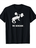 Men's T-Shirt We Benchin Fun Cartoon Barbell Lifting Weightlifter On Bench Press