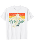 Men's T-Shirt Retro Sunset Forest With Mysterious Creature Surfing Over Pine Trees