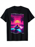 Men's T-Shirt Neon Sunset With Palm Trees Reflected Over Shimmering Water Jet Ski
