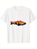 Men's T-Shirt Sunset Silhouette Pines Reflected In Lake Trout Fish