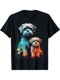 Men's T-Shirt Colorful Abstract Fur Patterns With Playful Lights Framing Two Fluffy Dogs