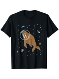 Men's T-Shirt Floating Among Stars With Planets And Astronauts Space Walrus
