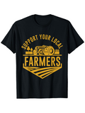 Men's T-Shirt Support Your Local Farmers With Gold Tractor Over Field Design