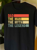 Men's T-Shirt Dad The Man The Myth The Legend With Vintage Stripes Color Blocks Typography Design