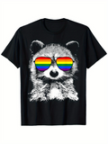 Men's T-Shirt Retro Rainbow Sunglasses With Furry Detailed Drawing Of Playful Raccoon