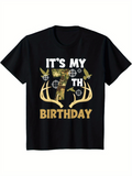 Men's T-Shirt Its My 7th Birthday Forest Camouflage Antlers With Flying Birds
