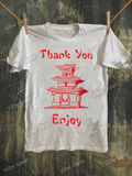 Men's T-Shirt Thank You Enjoy With Red Pagoda Illustration On White Shirt