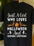 Men's T-Shirt Just A Girl Who Loves Halloween With Pumpkin And German Shepherd Dog