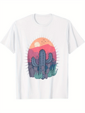 Men's T-Shirt Colorful Desert Sunset With Cacti Greenery And Warm Red Sky Cactus