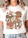Women's T-Shirt Retro Bow And Daisies With Football Helmet Surrounded By Flowers Football