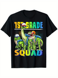 Men's T-Shirt First Grade Squad Colorful Dinosaurs With Funky Helmets
