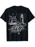 Men's T-Shirt Classic Nautical Elements With Lighthouse Sailing Ship And Compass Rose