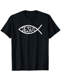 Men's T-Shirt Jesus With Simple White Christian Fish Symbol Drawing