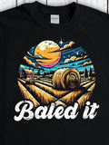Men's T-Shirt Baled It Rolling Hay Under Vibrant Sunset Skies In Open Field