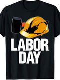 Men's T-Shirt Labor Day Yellow Helmet With Black Hammer Construction Theme