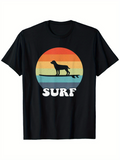 Men's T-Shirt Surf Vintage Sunset With Dog Surfboard And Ocean Wave