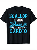 Men's T-Shirt Scallop Diving Is My Cardio Blue Underwater Scene With Diver