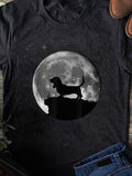 Men's T-Shirt Peaceful Full Moon Night With Dog Silhouette Standing On Cliff