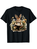 Men's T-Shirt Charming Meadow With Wildflowers Surrounding A Bookish Gentle Rabbit