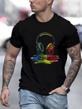 Men's T-Shirt Dripping Multicolored Paint Splashes With Headphones Centered Headphone