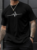 Men's T-Shirt Minimal Wave Line Graphic Centered On Black T Shirt
