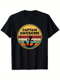 Men's T-Shirt Captain Awesome Retro Stripes Rounded Badge With Black Anchor