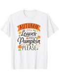 Men's T-Shirt Autumn Leaves And Pumpkin Please With Scattered Orange Leaves And Pumpkins