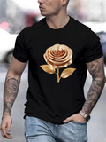 Men's T-Shirt Golden Metallic Shine With Detailed Leaves And Realistic Petals Rose