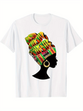 Men's T-Shirt Colorful Headwrap With Bold Gold Earrings Silhouette Woman