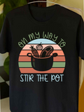 Men's T-Shirt On My Way To Stir The Pot Colorful Striped Background With Vegetables Inside Cooking Pot